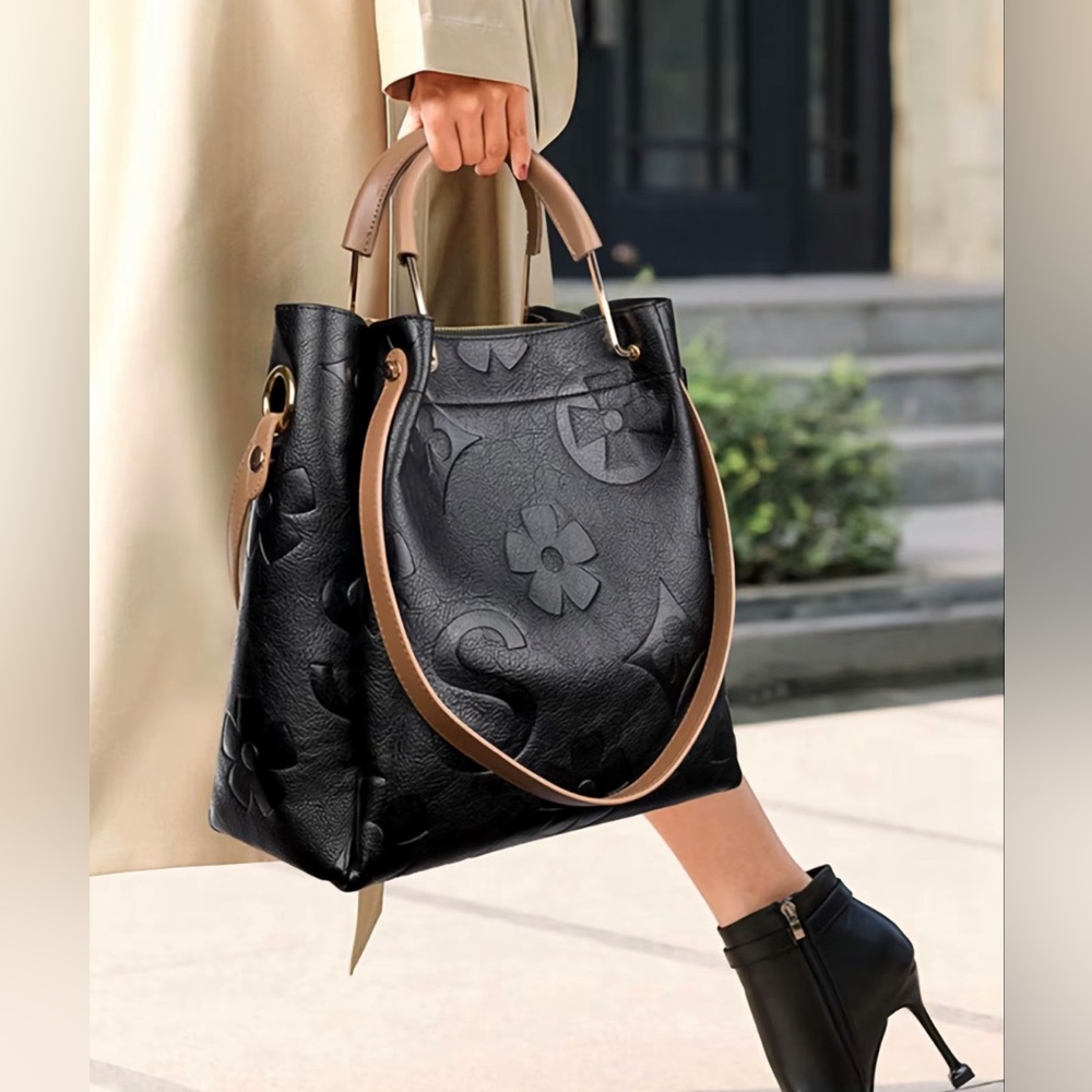 Chic Black Embossed Tote Bag